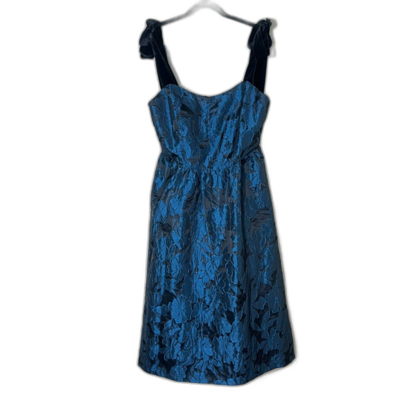 Lulu's Black Aqua Formal Tie Shoulder Jacquard Midi Large Whimsigoth EUC - Picture 1 of 9
